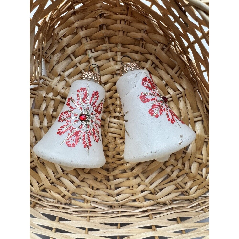 Vintage West Germany Glass Bell Christmas Ornaments with starbursts